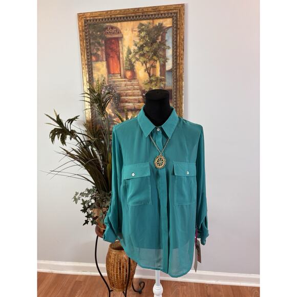 Tattoo Me Women Blouse 1X Button Up Roll Tab Sleeve Lace Bella Swan Twilight - Picture 8 of 11